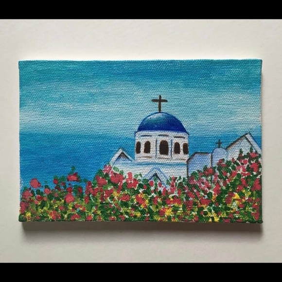 Mini Hand-painted Santorini Canvas Art - Picture 4 of 4